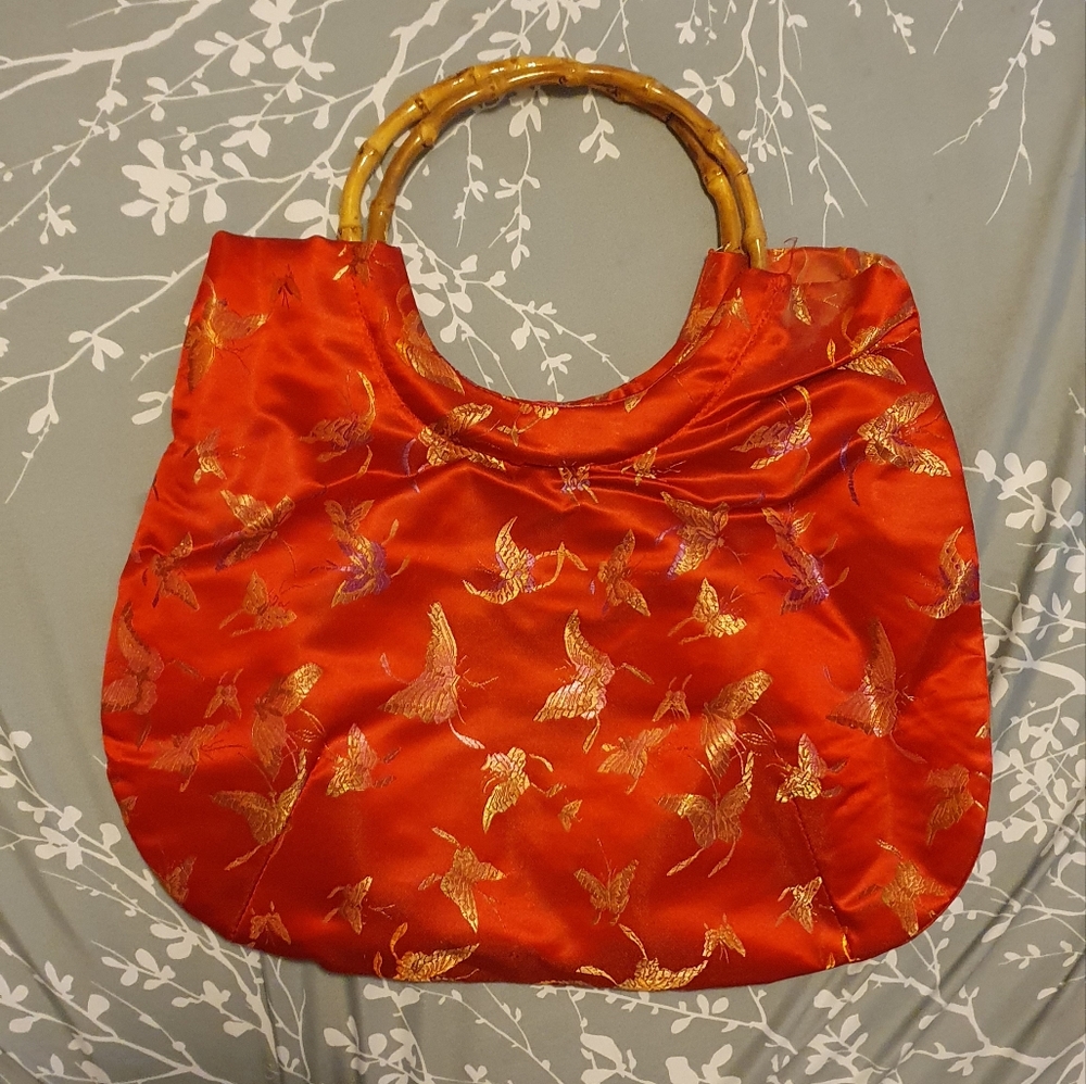 Asian Vintage Styled Hand Purse with Bamboo Handles